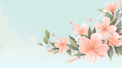Fototapeta premium Hand-drawn floral vector background with pastel colors, featuring delicate flowers and leaves