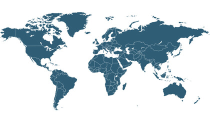 Obraz premium World map. Blue modern vector map. Silhouette map. 