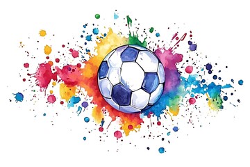 A Watercolor Painting Depicting a Soccer Ball with Splattered Colors