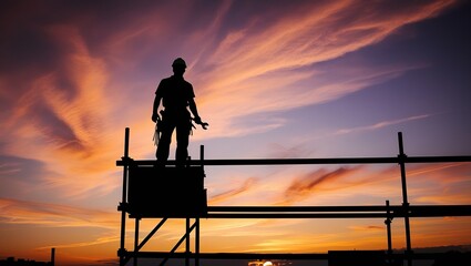 Fototapeta premium Celebrating Labor Day – Worker Silhouette Against a Vibrant Sky