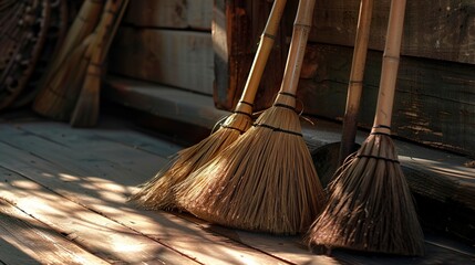A photo of brooms and dustpans