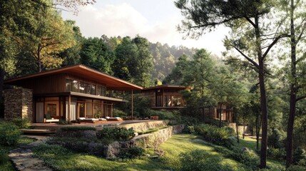 Contemporary mountain retreat with stunning architecture integrated into nature