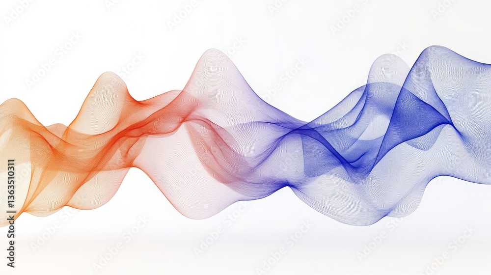 Sticker wavy abstract shape flows horizontally blending from red to blue