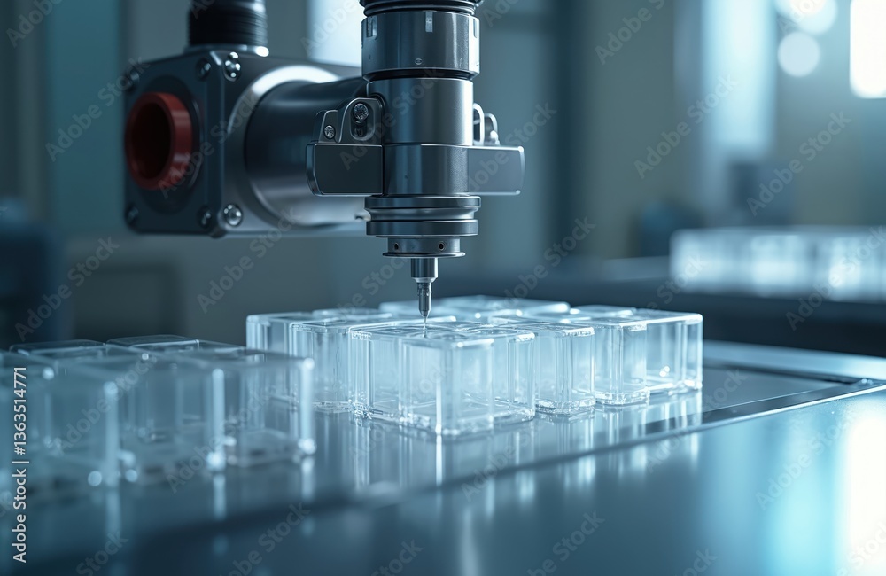 Aufkleber Advanced machinery performs precise molding process. Cutting-edge injection tech in modern plastic manufacturing factory, automation workflow. Production line engineering quality control, innovative