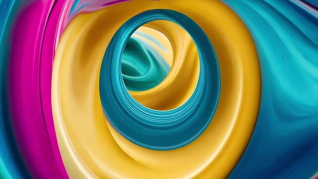 Vivid multicolor swirl of glossy abstract 3D shapes in smooth dynamic motion loop
