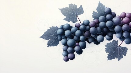Obraz premium Grapes on white table with leaves
