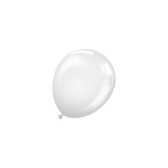 Realistic white inflated balloon, vector holiday party, birthday air decoration, festive 3d glossy foil helium balloon