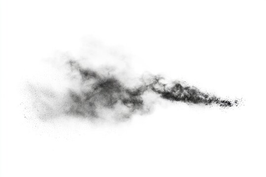 Black powder explosion, isolated on white background, showing dynamic motion and texture. - Powered by Adobe