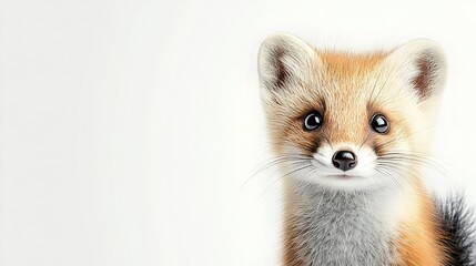 Obraz premium A sharp fox's face on a crisp white backdrop with a soft focus on its head