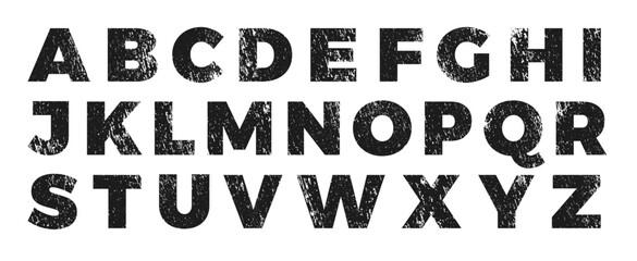 Uppercase letters of English alphabet rough texture font, grunge chalk typographic symbols, retro distress grainy type