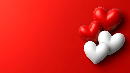 Beautiful red and white hearts displayed on a vibrant red background