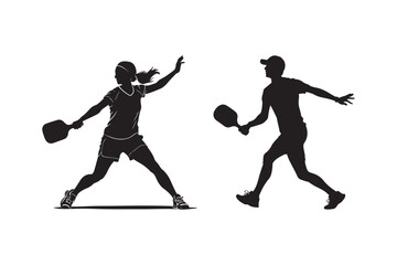 Pickleball Player Silhouette Vector Male and Female Sports Illustration 