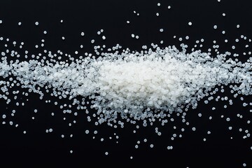 A pile of small, translucent white beads scattered on a transparent background.