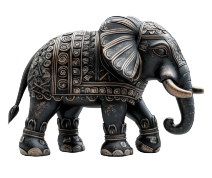 Artistic elephant sculpture home indoor isolated on transparent background