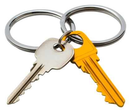 Key Rings with House and Car Keys on isolated on transparent background