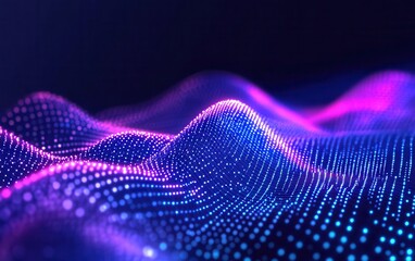blue and purple gradient background with glowing particles and bokeh lights, neon color wave on a black background, abstract futuristic illustration design for a banner, poster or presentation