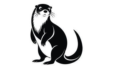 Otter line art vector pose silhouette, otter silhouette, otter line art black white vector illustration  