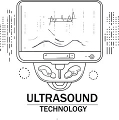  Vector Ultrasound Technology, Monitor with Scan Waves Illustration.