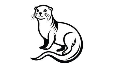 Otter line art vector pose silhouette, otter silhouette, otter line art black white vector illustration  