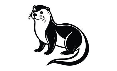 Otter line art vector pose silhouette, otter silhouette, otter line art black white vector illustration  