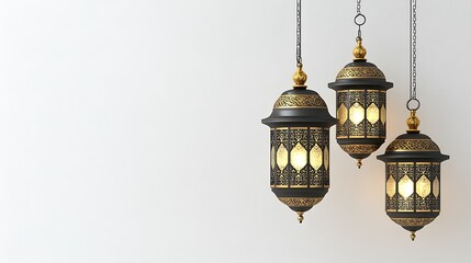 Obraz premium Three decorative hanging lanterns with intricate ornamental metalwork details
