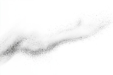 Abstract black particles dispersed in a wave-like motion against a white background.