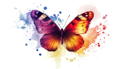 Watercolor butterfly with colorful splatter background.