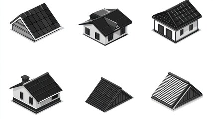 Isometric house roof styles; various designs