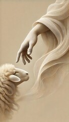 Gentle hand reaching toward lamb symbolizing spiritual care and divine guidance