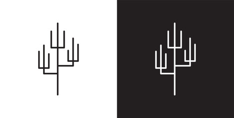 Tree dry branch icon. Winter tree icons, featuring bare and bare trees with dead and dry branches without leaves, Tree line icon, Tree vector illustration in transparent and black background.