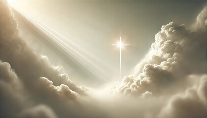 Radiant cross glowing through clouds with beams of light symbolizing divine ascension