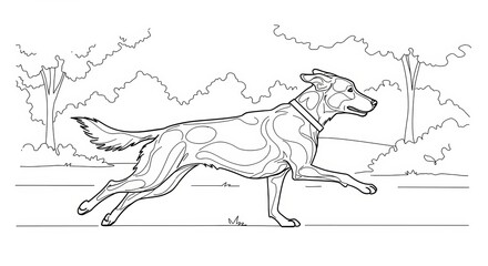 Running dog in motion against a nature background  