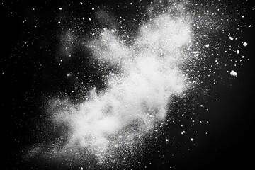 White powder explosion against a transparent background, creating a dynamic and textured visual.