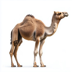Camel standing gracefully in isolation against a pure white backdrop