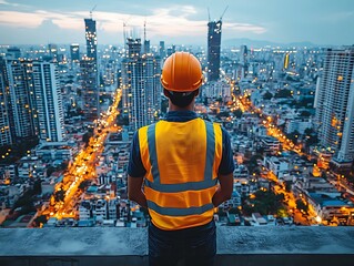 Plakat Architect Views City Skyline at Dusk
