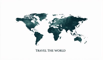 Naklejka premium Green World Map Logo with 'Travel the World' Text
