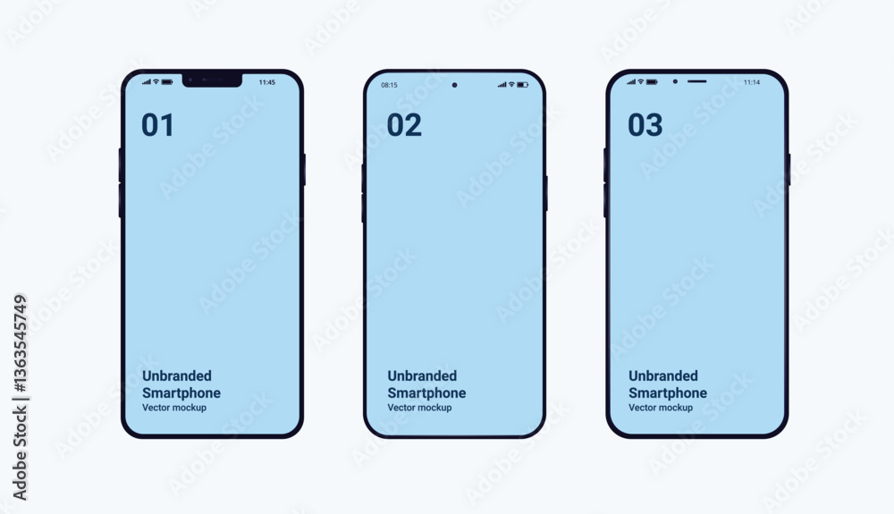 Leinwandbilder vector mobile phone templates - mockup of various unbranded smartphones in flat lay top down view wi