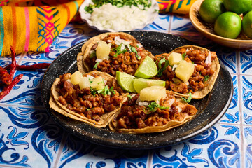 Classic Mexican Tacos al Pastor. Traditional mexican street food.