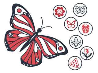 butterfly with red wings and butterfly set vector