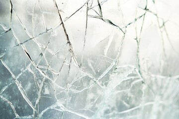 A close-up shot of shattered glass, showcasing intricate crack patterns and textures.