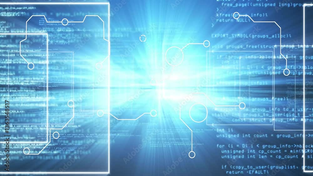 Poster digital network connections with data processing animation on glowing blue background