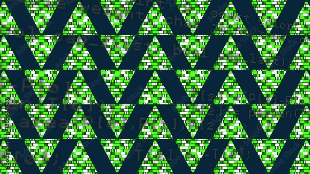 Poster animation of green and white squares creating zigzag lines with geometric pattern