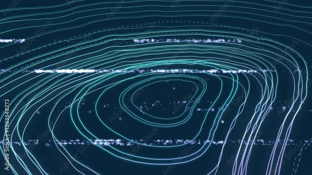 Poster animation of glowing particles and abstract lines forming dynamic wave patterns