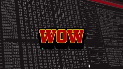 Wow text animation over digital data and binary code background - Powered by Adobe