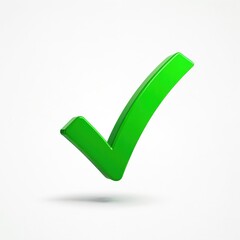 3D green check mark, symbol for correct choice, voting, approval. Concept of success, agreement, validation. Minimalistic design isolated on white background. Suitable for web design, UI elements.