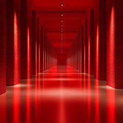 Fototapeta premium A long corridor illuminated completely in a striking shade of red