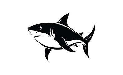 Hungry great white shark silhouette, Hungry Great White Shark, Wild Marine Animal Illustration 