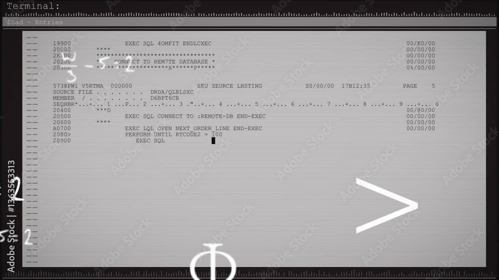 Poster animation of computer code and mathematical symbols overlaying terminal screen display