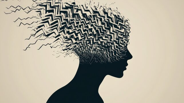 Expressing the turmoil of the mind through abstract representation with zigzag patterns in a minimalist human silhouette