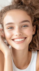 Naklejka premium Confident young adult smiling brightly with authentic expression for celebration concept